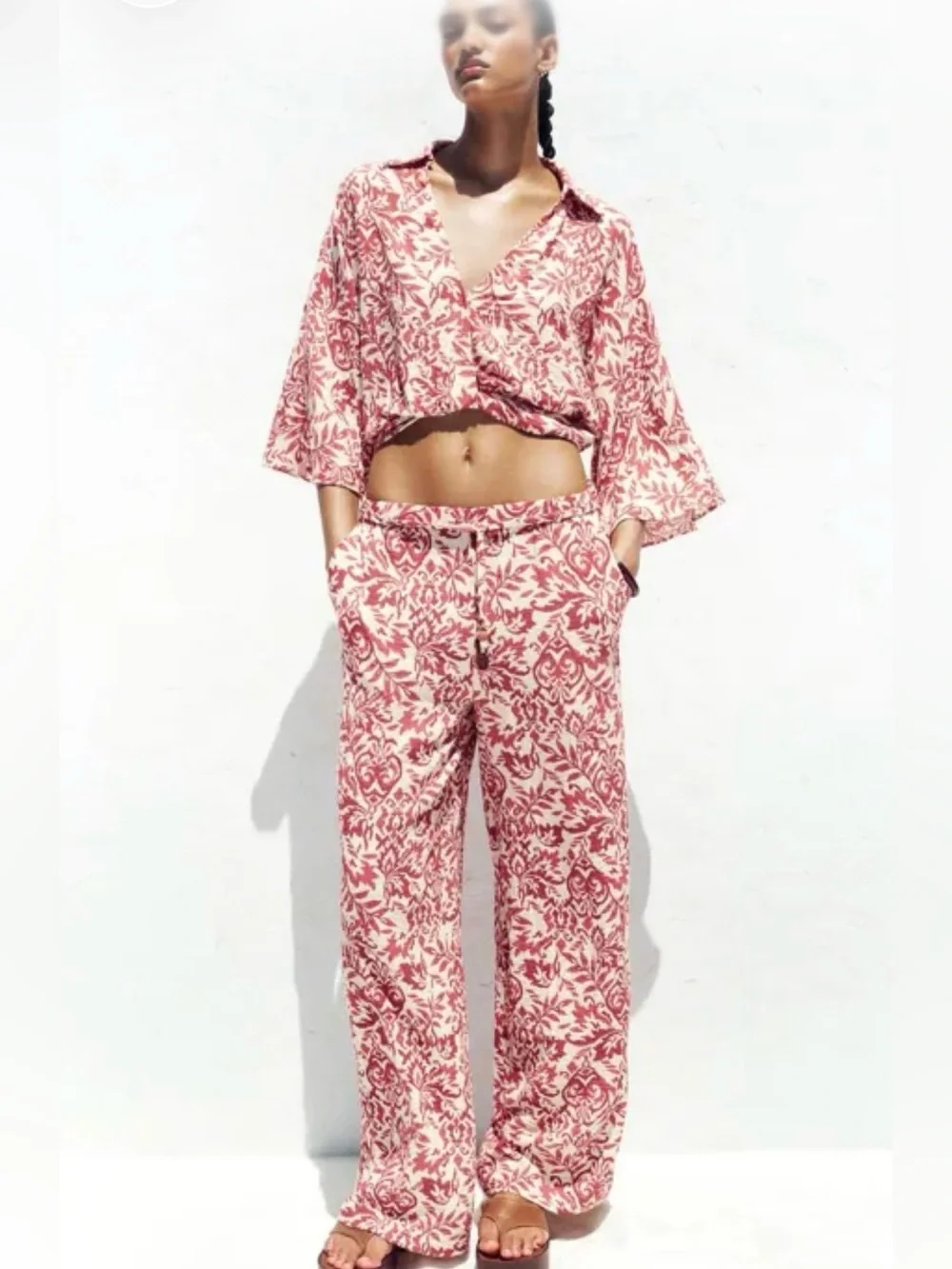 Zara Red and Cream Floral Relaxed Matching Set